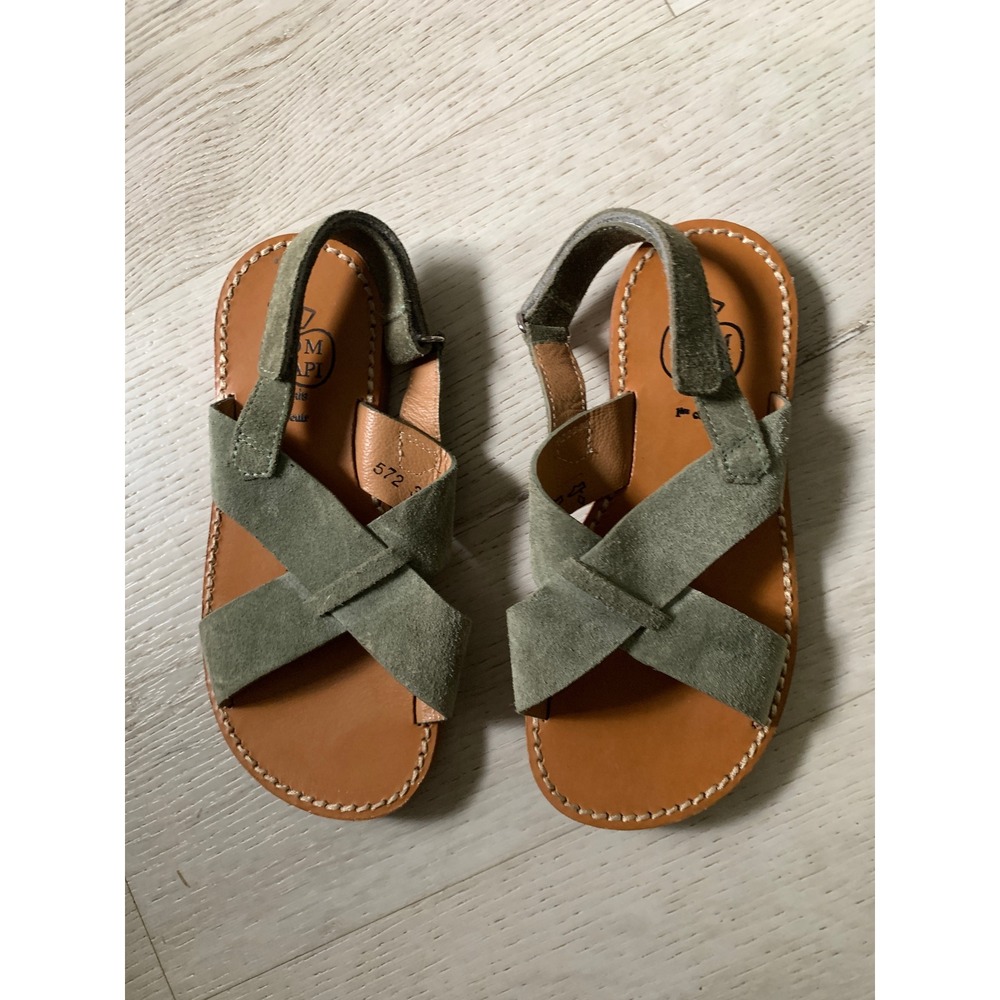 Pom D'Api Paris Kids Sage Green Suede Leather Criss Cross Sandals Size 30 EU